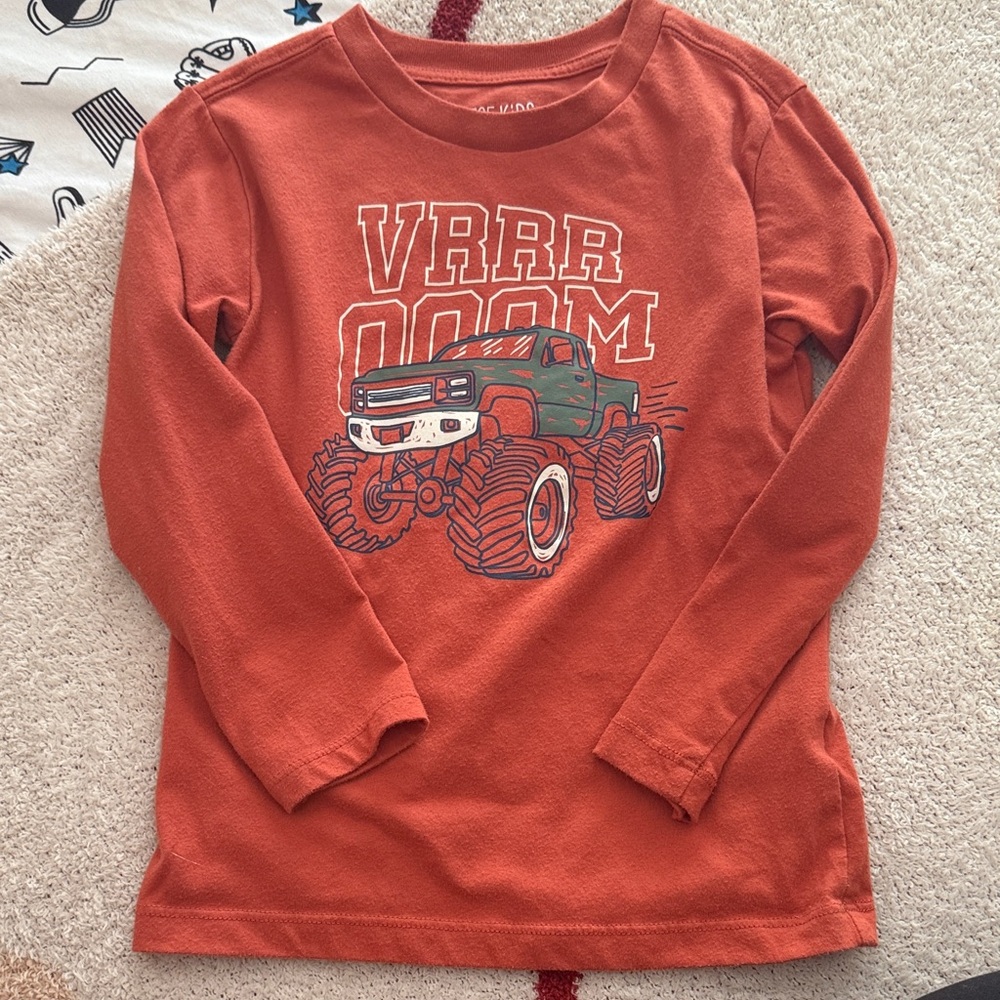 Vibrant Orange Monster Truck Long Sleeve Tee